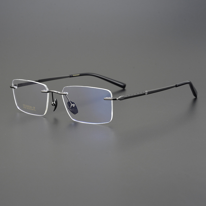 BCLEAR Titanium Rimless Glasses Frame Men Myopia Prescription Eyeglasses Frames Luxurious Brand Square Spectacles: GRAY