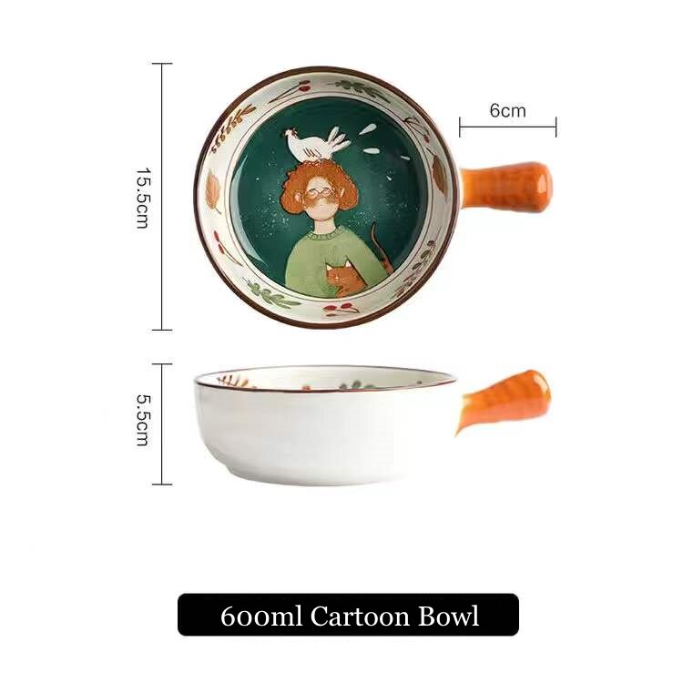 Cuenco de cerámica de un solo Mango, cuenco de fideos con de cuento de hadas de dibujos animados, cuenco grande, cuenco para restaurante, decoración del hogar: Type 02