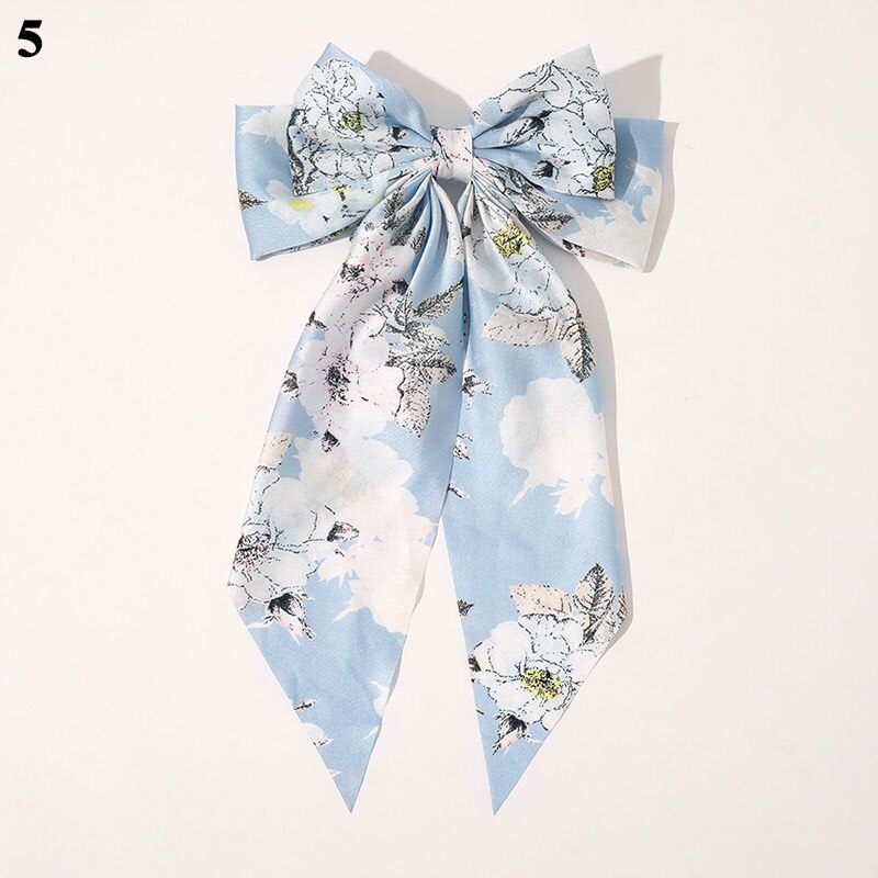 Gestreepte Bloemenprint Strik Haar Clips Lint Haarspeld Twee-Lagen Oversized Bows Haar Clip Haarspeldjes Meisjes Haar Accessoires: 5