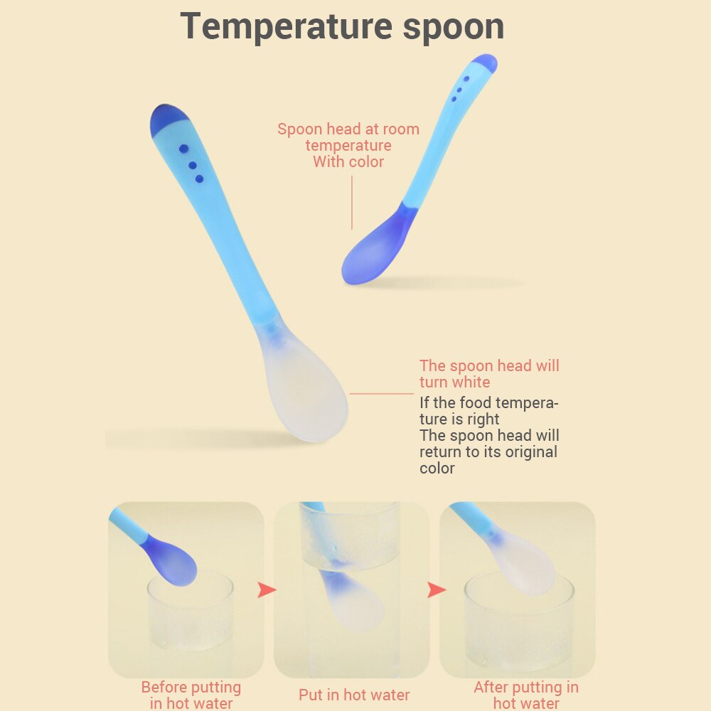 Cucharas con sensor de temperatura para niños, cucharas sensibles a la temperatura, vajilla para aprender a comer para bebé, vajilla de alimentación para chico