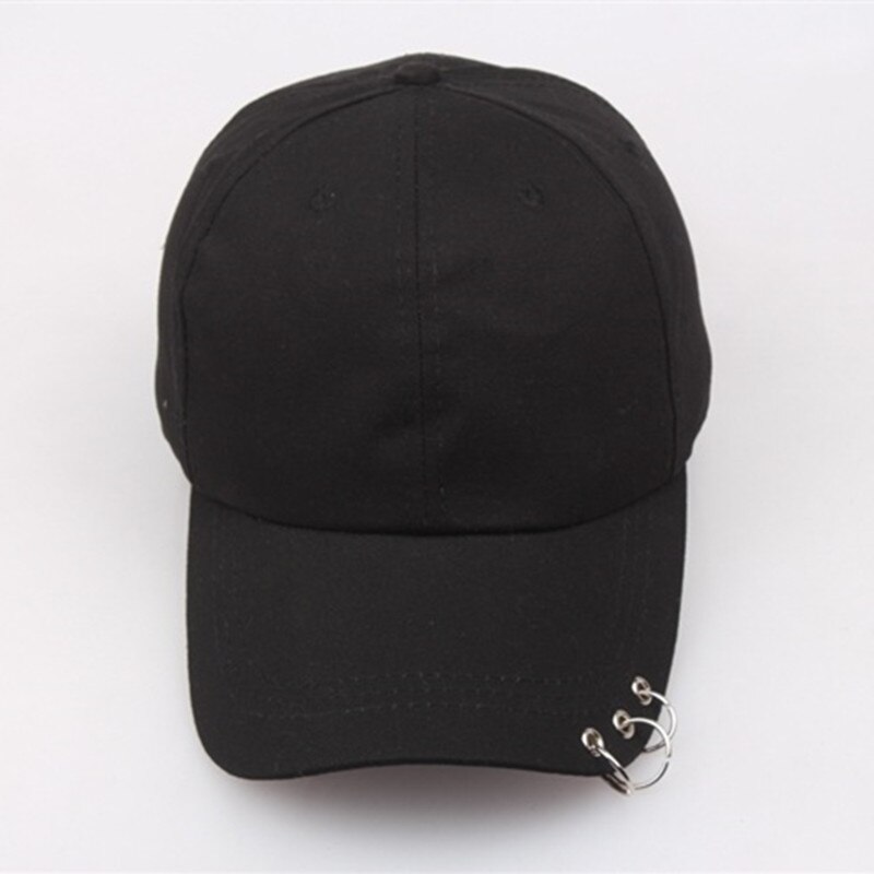 1PC Simple Black Baseball Cap with Rings Spring Summer For Men Women Hip Hop Sports Sunshade Cotton Duck Tongue Hat H18