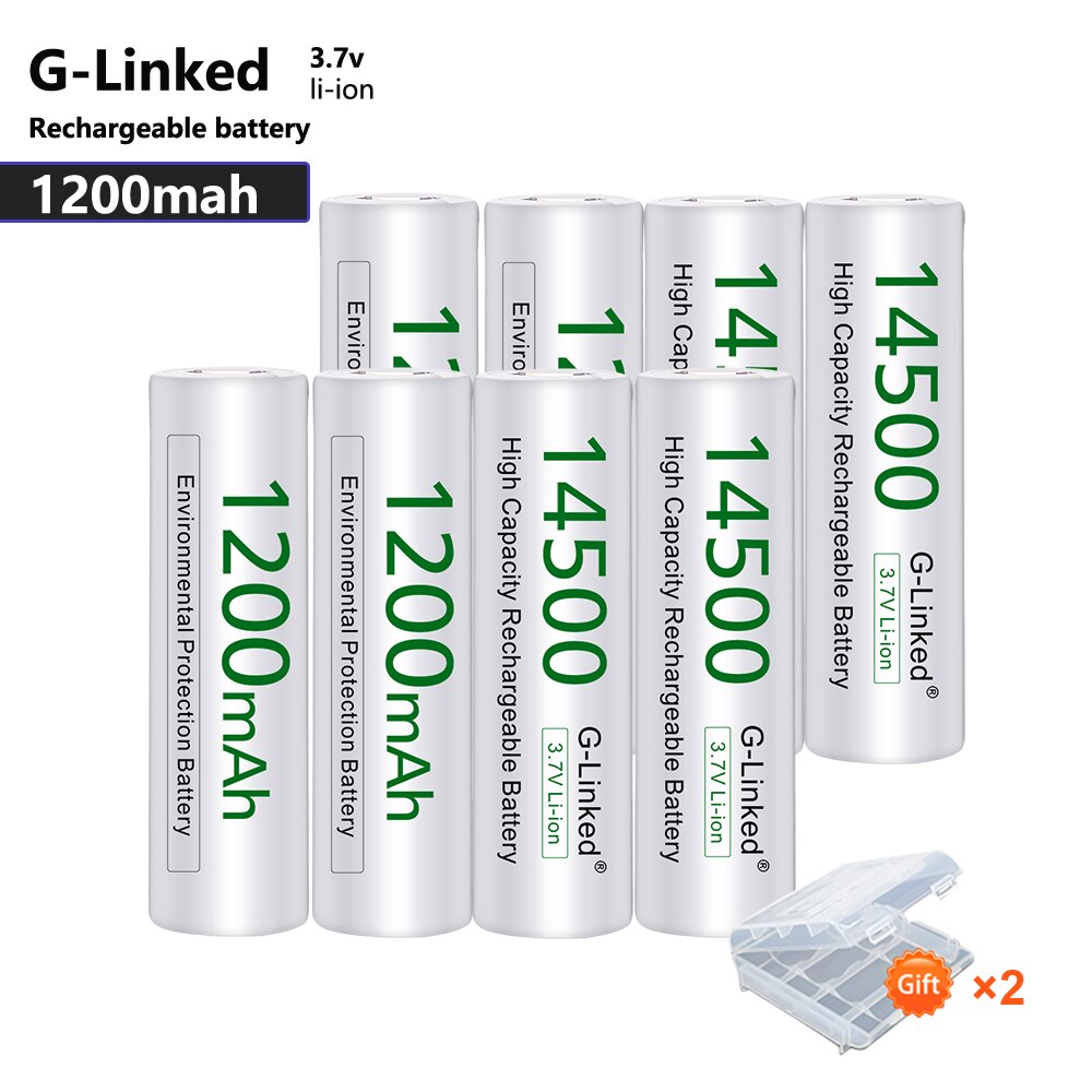 AA 14500 Lithium Battery 14500 3.7V 1200mAh Rechargeable Battery AA Battery for Gas Meter Alarm with Free Holder: 8pcs aa 3.7v 14500