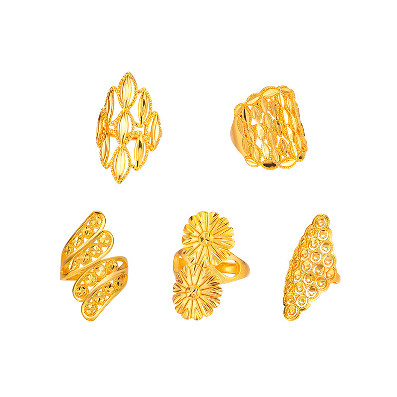 Anillo grande de flor exagerada hueca para mujer, anillos de oro amarillo Real de 18k para mujer, anillo de de boda, , joyería de flores para mujer