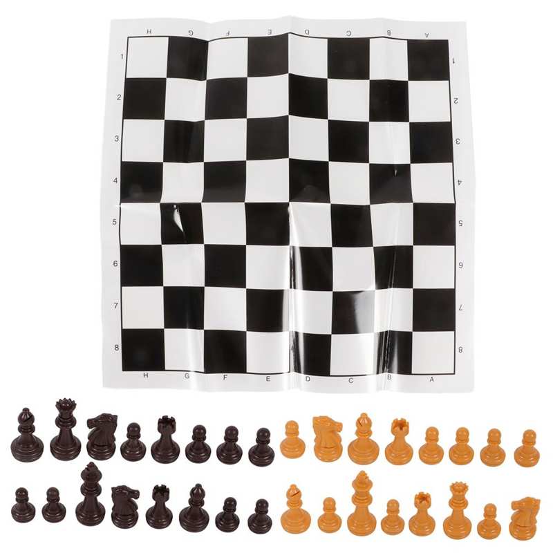 International Standard Chess Set PS Plastic Easy To Store Plastic International Chess with Chessboard for Outdoor: Wood color