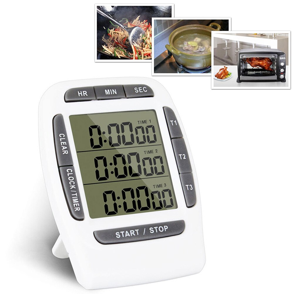 Office Three Channels Laboratory Countdown Battery Powered Practical Digital Display Multi Use Electronic Timer