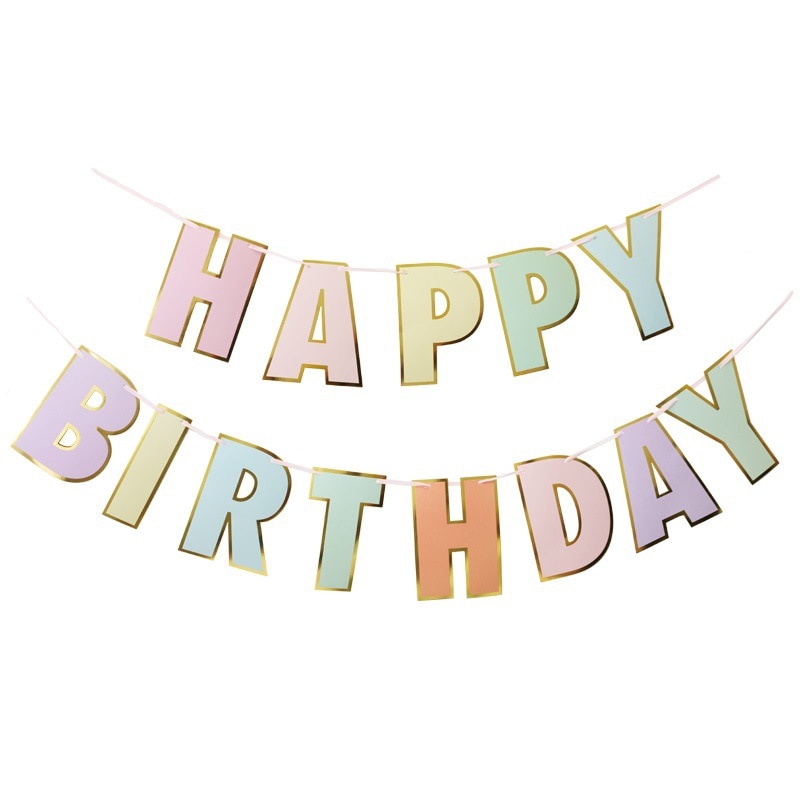 Cartel de feliz cumpleaños, guirnalda de Pastel de caramelo, banderines para cumpleaños, decoración de Pastel, letras en inglés bronceadas