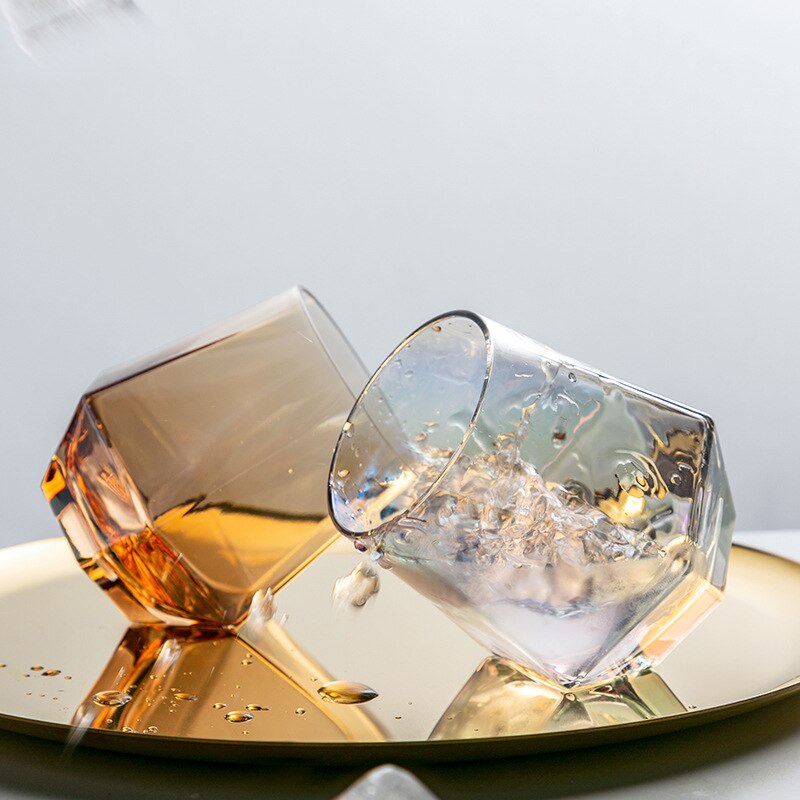 Verre à whisky Hexagonal irrégulier de 300ml, verre en diamant Transparent, pour la maison, le Club, le Bar, le Cocktail, la bière et l'eau,