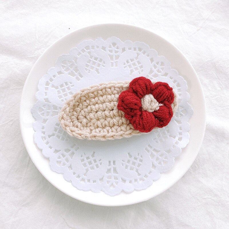 Horquillas con lazo de flores para bebé, pinzas para el pelo de lana tejidas a mano, accesorios para el cabello de niña pequeña, accesorios para el invierno: 6