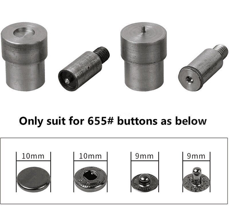 1pc Metal Snap Knoppen Klinknagels Jeans Knoppen Oogjes Sterven Persmachine voor Installeren Knoppen Ponsen Persmachine Mold + 1pc Handschoen: 655 buttons mold
