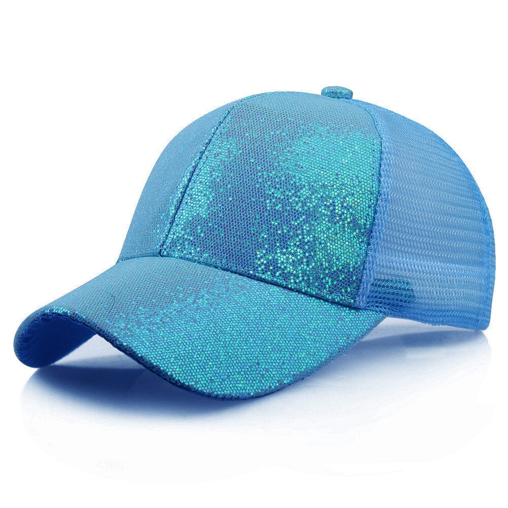 gorra de béisbol de cola de caballo para mujer, gorra desordenada de verano, gorra de malla, gorras de lentejuelas deportivas, gorra de # L5: Blue / S