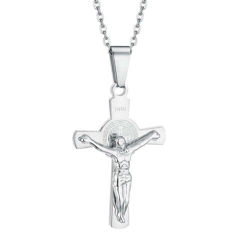 Vintage croix INRI jésus croix Crucifix pendentif et colliers hommes Christian lien chaîne bijoux de or argent couleur collier: Silver Color