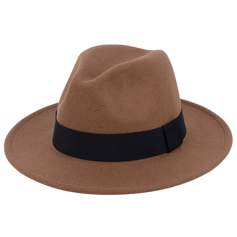 Dames heren britse retro grote vilt fedora's rand hoed zwarte wollen vilt vintage herenhoed platte rand hoge hoed: Khaki