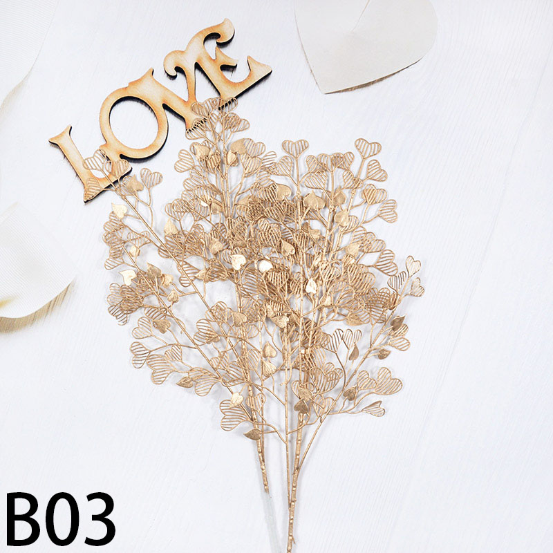 Plantes artificielles dorées en plastique pour décoration de Noël, simulation de fleurs, maison, salon, fête de mariage: Bleu