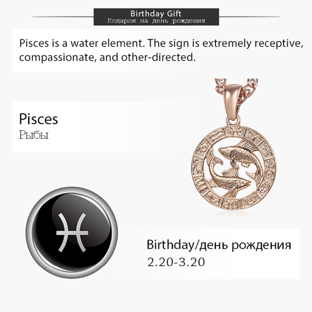 Pisces Zodiac Sign Necklaces For Women Men 585 Rose Gold Pendant Necklace Male Woman Jewelry Personal Birthday GP286