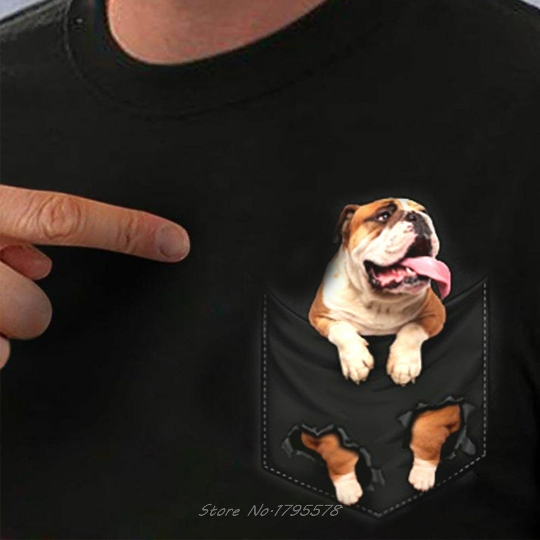 Engelsk bulldog indeni lomme t shirt hundeelskere sort bomuld mænd lavet i usa tegneserie t-shirt mænd unisex tshirt