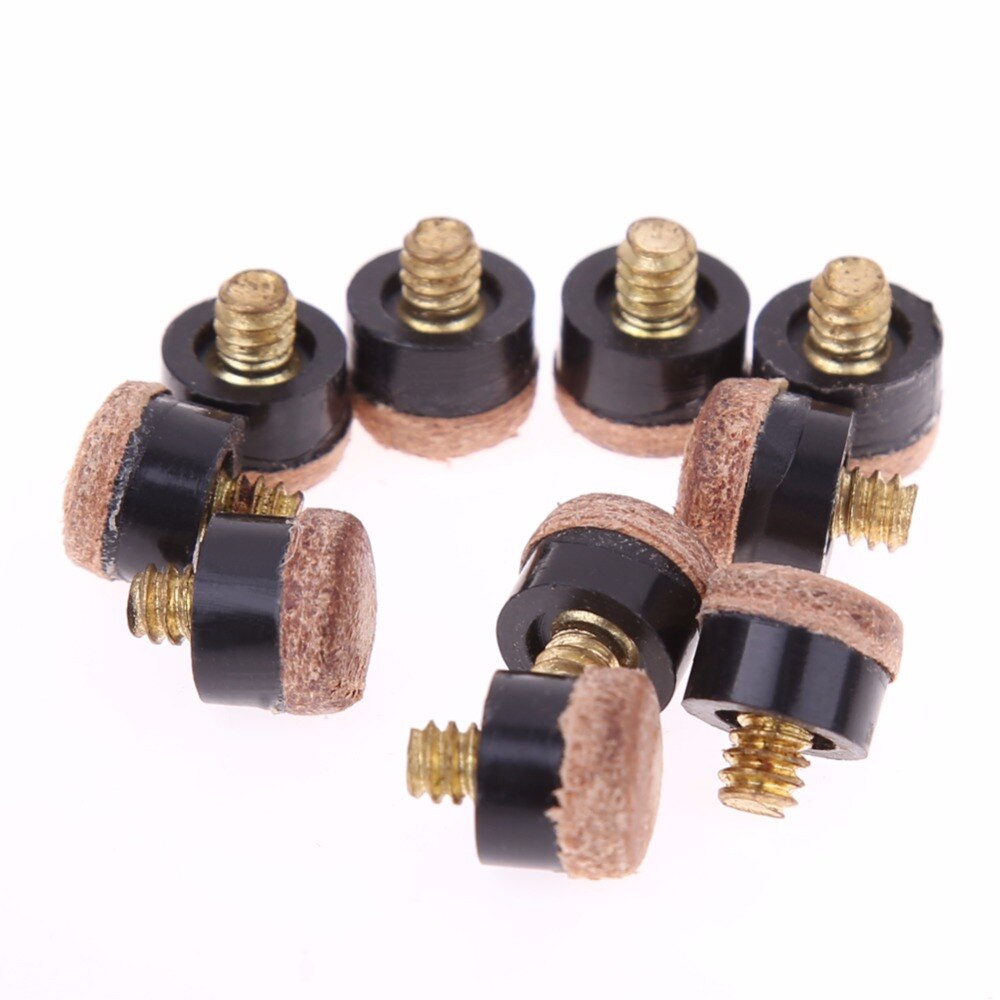 10pcs Cue Tips 10mm Leather Tip Metal Thread Screw Billiard Cue Tips For Pool Snooker Billiards Replacement Parts Cue Ball Cont