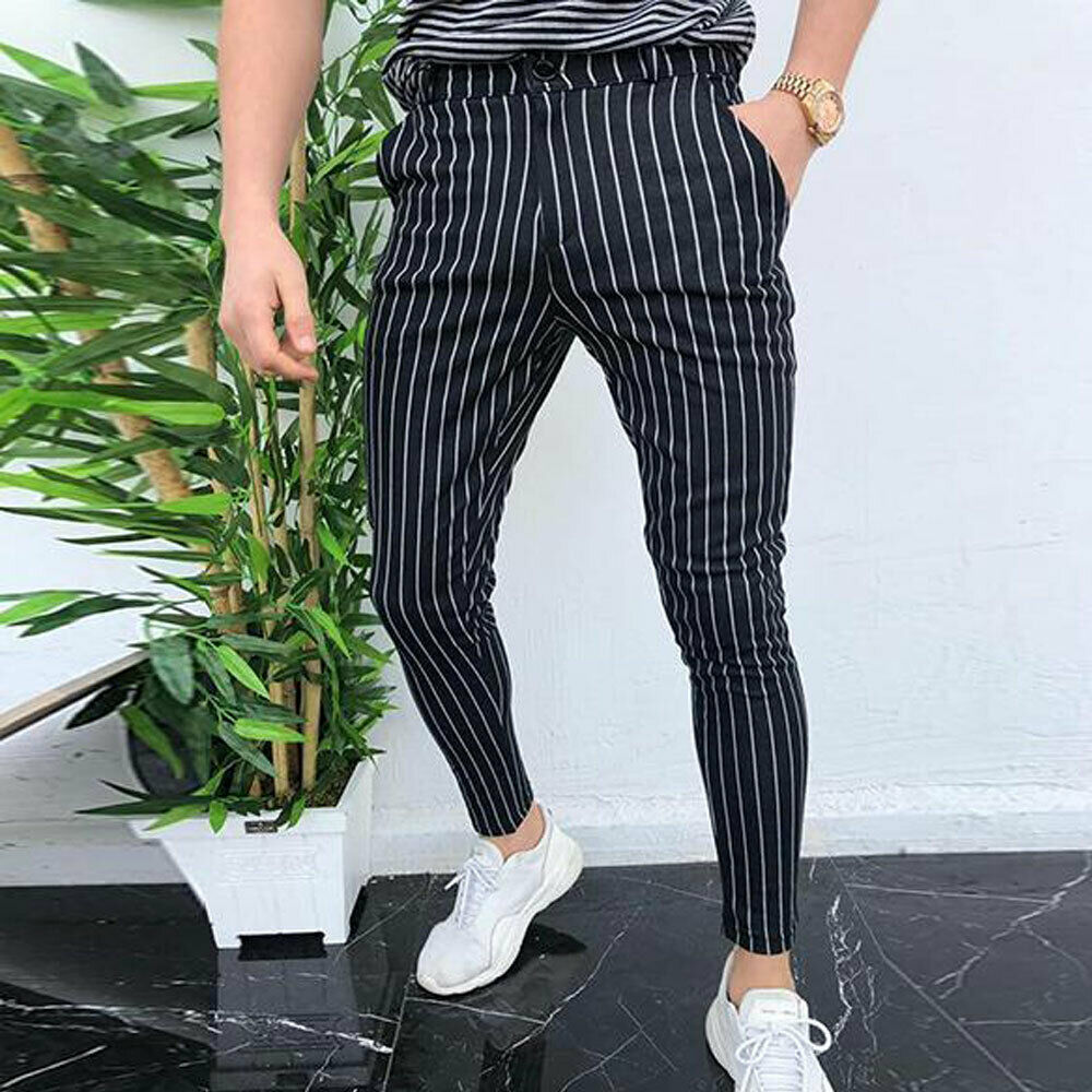 para hombre de pantalones formales de negocios a rayas ajustados y Pantalones vestidos acampanados informales de oficina ajustados largo pa