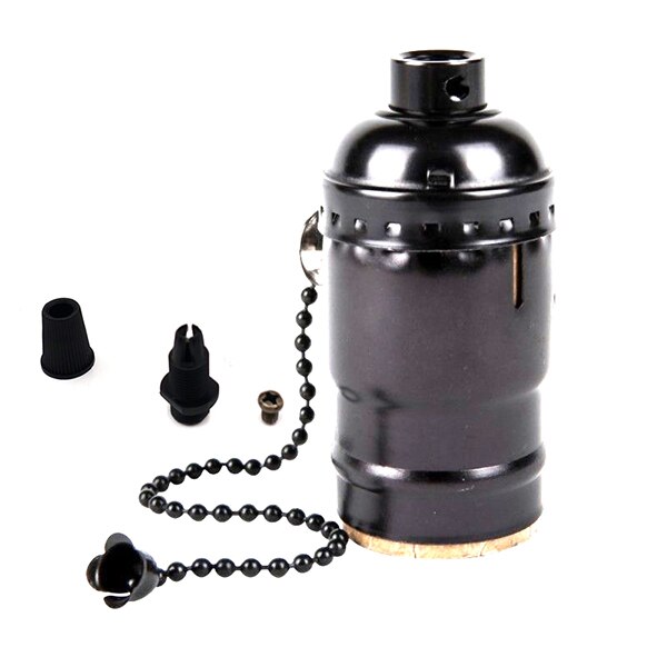 E27 Vintage Retro Lampvoet Houder Schroef Aluminium Shell Rits Licht Schroef Socket 4 Kleuren Met Schakelaar 110V/220V: black zipper