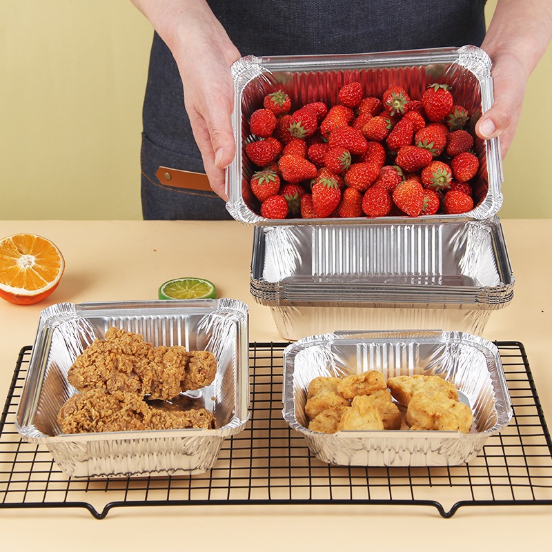Bandeja de papel de aluminio desechable para el hogar, bandeja de papel de aluminio gruesa para almacenamiento de alimentos, barbacoa, postre, cocina y hornear, 20/50 Uds.