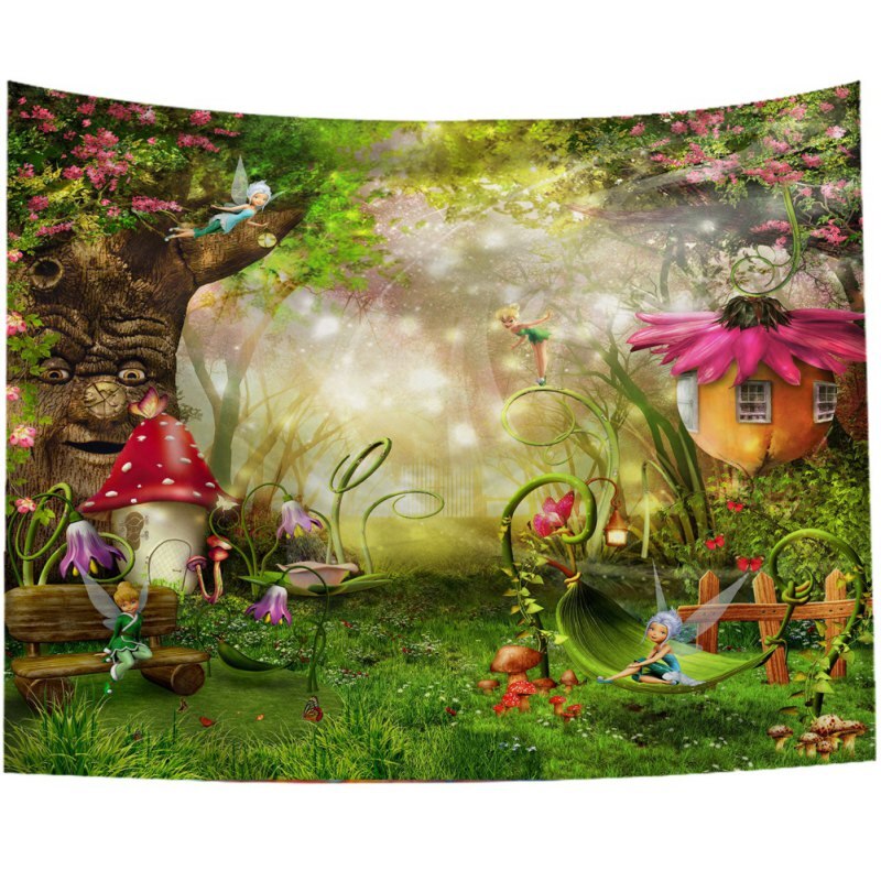 Tenture murale tapisserie 3D décor à la maison fée monde fond mur tissu couverture avec 2 pièces sans couture clou et Clip: F / 150X130CM