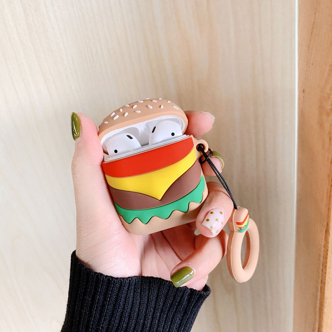 Hamburger hårt fodral bluetooth trådlöst hörlursfodral för airpods fodral skyddsfodral