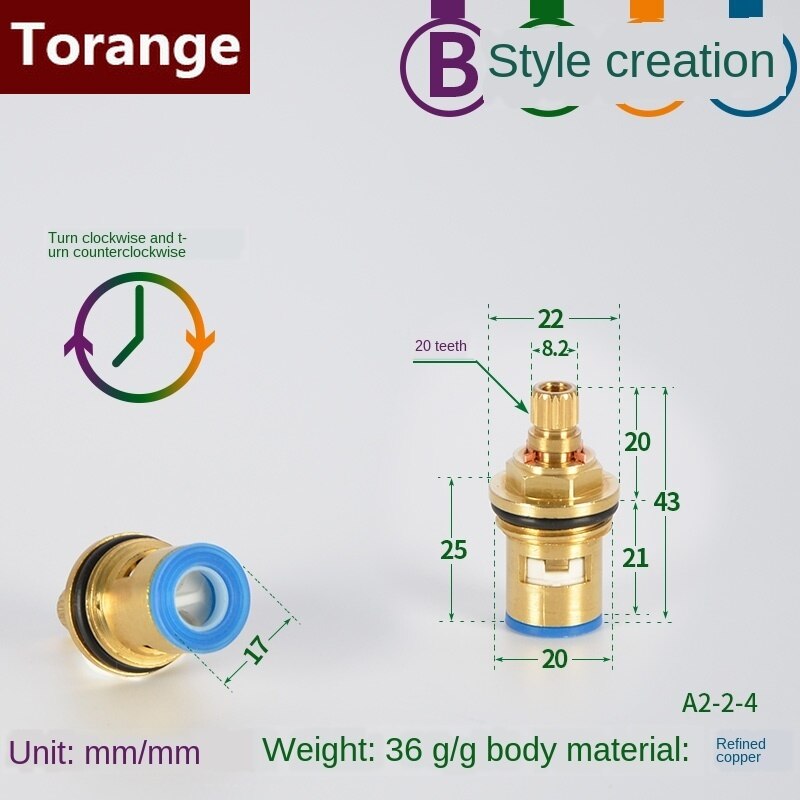 Faucet copper valve core and cold water fast opening triangle valve switch ceramic valve core copper head repair parts: Section B Forward