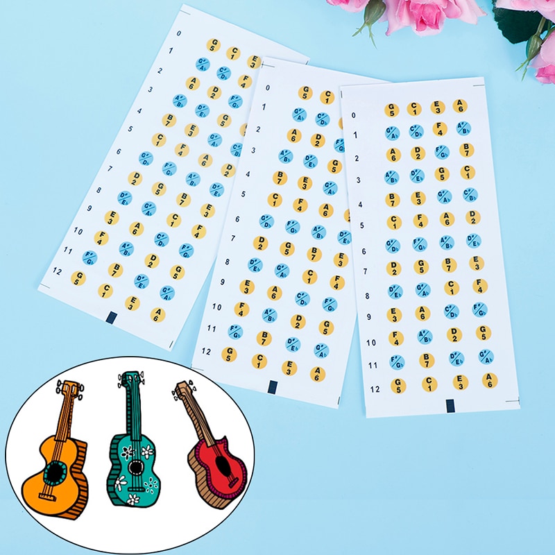 3PCS Ukulele Guitar Fretboard Note Map Sticker Fingerboard Decals For Beginner