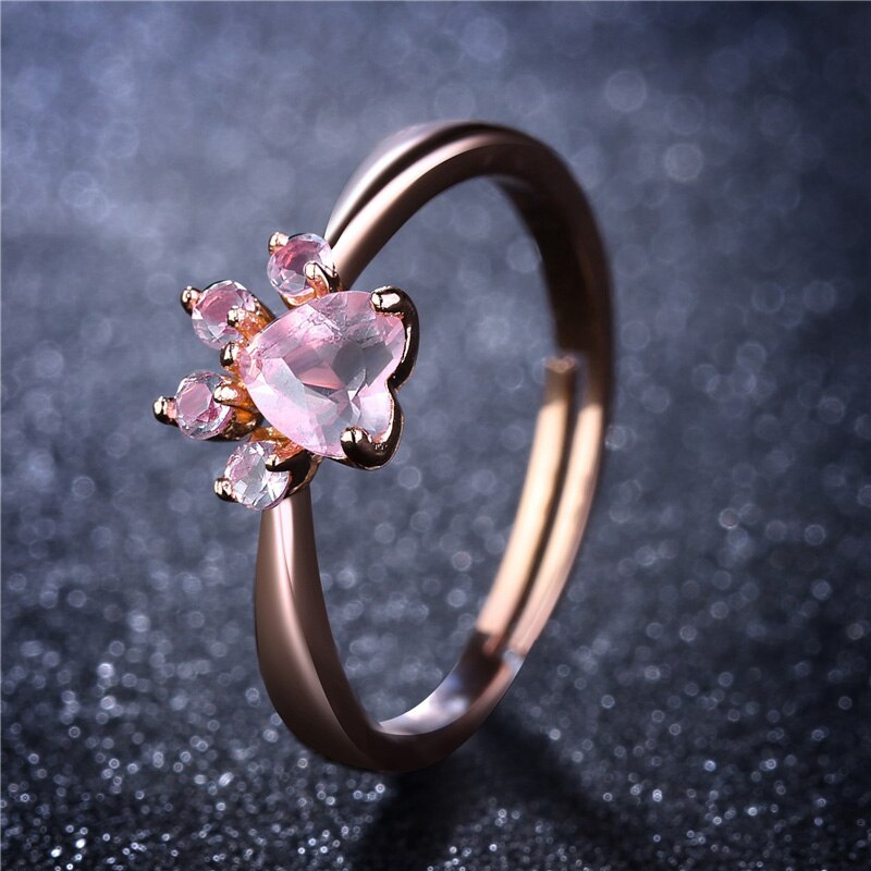 ROXI Bärentatze Katze Klaue Schmuck setzt für Frauen Rose Gold Ringe Zucht Ohrringe Halskette Armbinde Hochzeit Rosa Kristall CZ liebe: Ring
