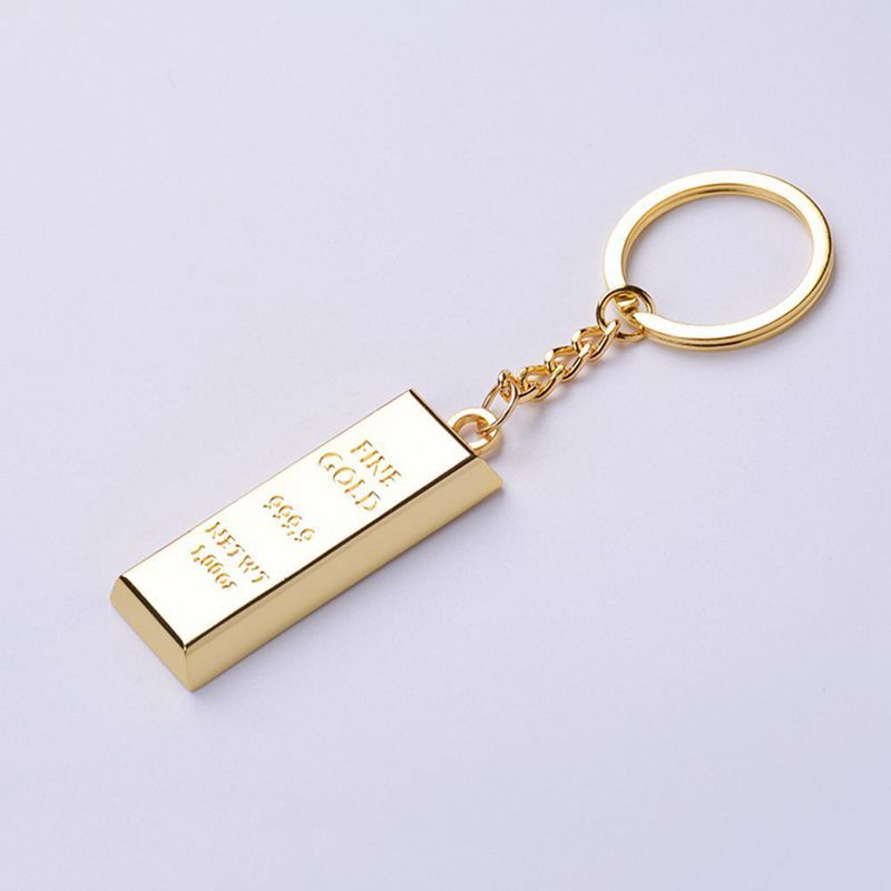 1pc Metal Faux Gold Bar Bullion Keychain Car Keyring for