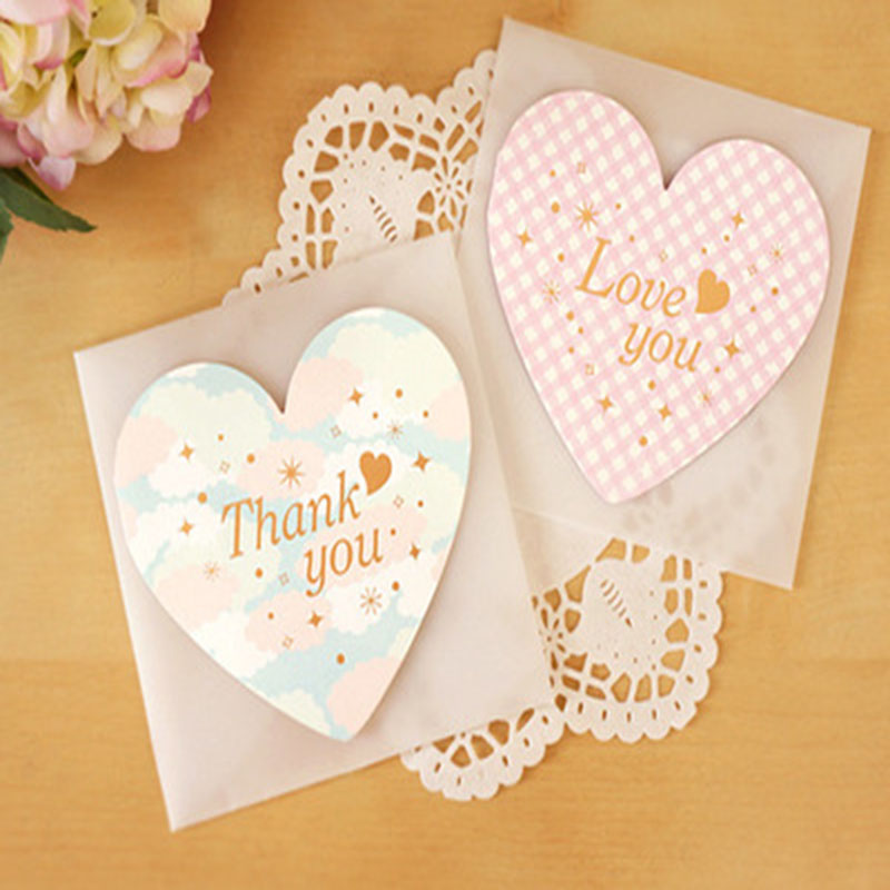 2pcs Love Greeting Cards Message Write Notepad Thank You Blessing Cards Festival Valentines Paper Card+Envelop+Seal Sticky