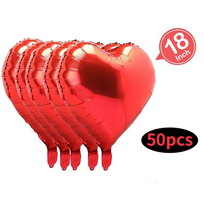 1 pakke  of 50 18- tommer hjerteformede aluminiumsballoner bryllupsarrangement elsker tilståelse levende dekoration
