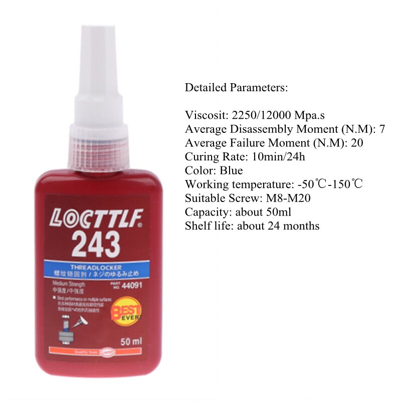 1PC 50ml Sealing Screw Glue Retainer Locking Adhesive Metal Screw Anaerobic Adhesive 243 340 Glue Locking Agent Anti-corrosion: Glue 243