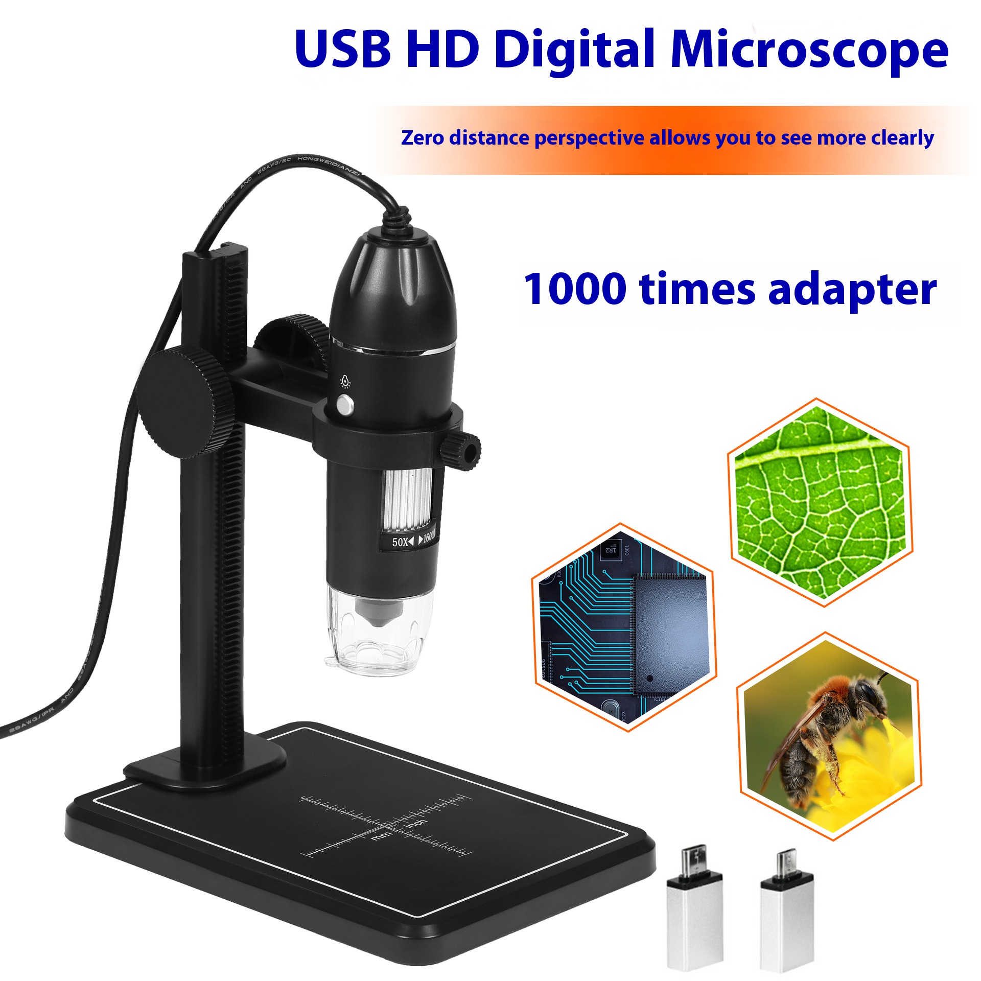 Digital Usb Microscope Three In One 1000X Electron Microscope 1600X Maintenance Magnifying Glass: Pink