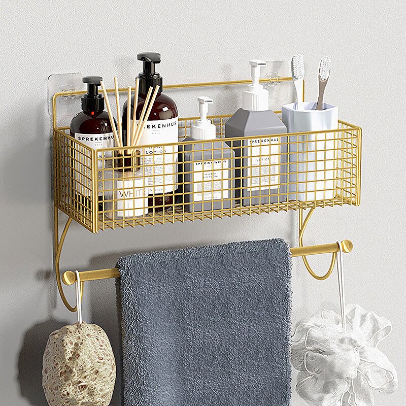 Bathroom Storage Racks Iron Metal Toilet rack washstand free punching wall hanging wall storage rack light luxury basket Gold