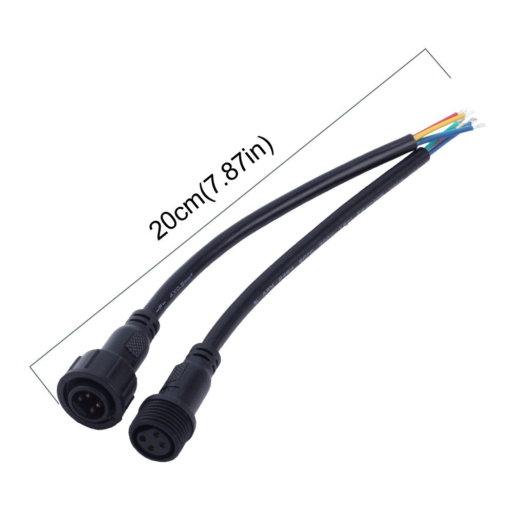 4Core 4pin Black Pigtail Plastics Waterproof IP65 LED Connector Male Female for 3528 5050 LED Strip Light, Applicable 20AWG 0.5m