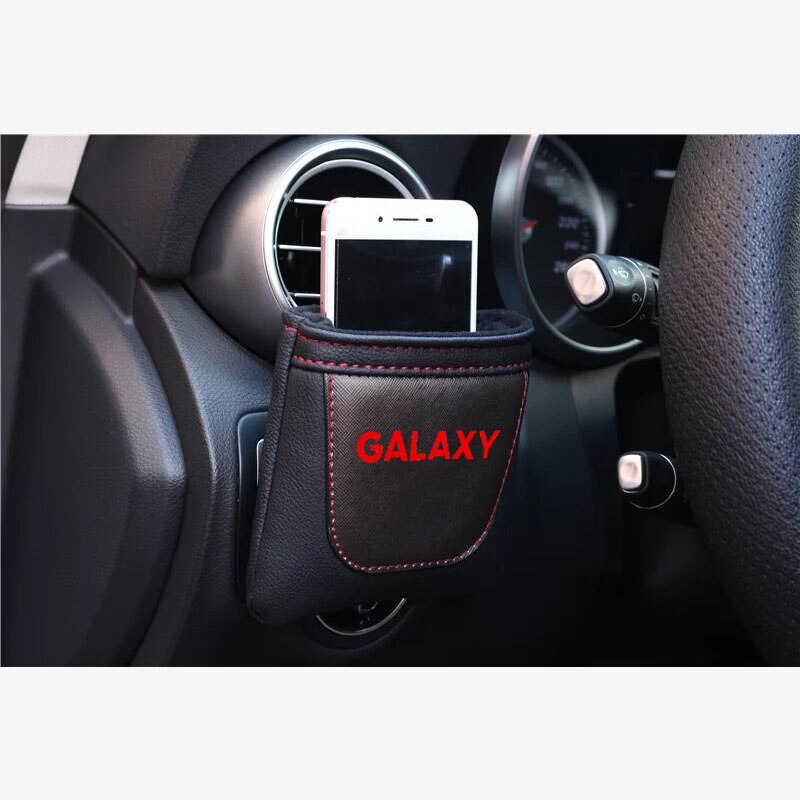 Accesorios de cuero para Ford Galaxy, rejilla de ventilación de coche, almacenamiento ordenado: blackred