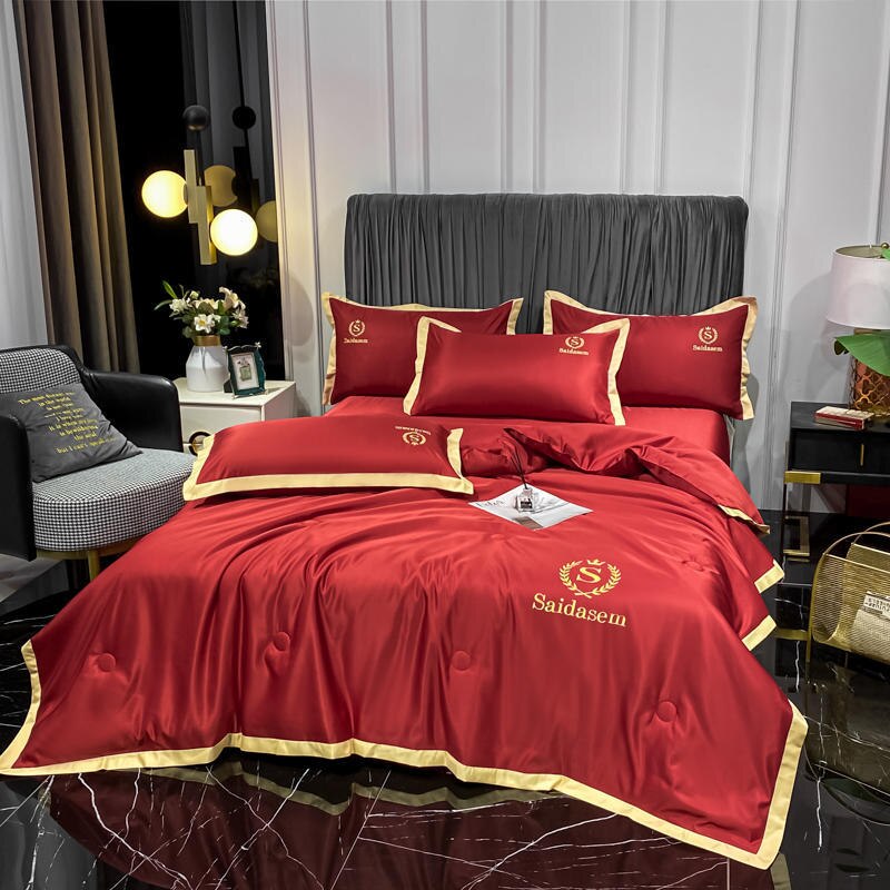 Sommer Schlaf Luxus Decke freundlicher Bettwäsche Hause Bettdecke Königin König Größe Bettwäsche Leinen: 200x230cm / rot