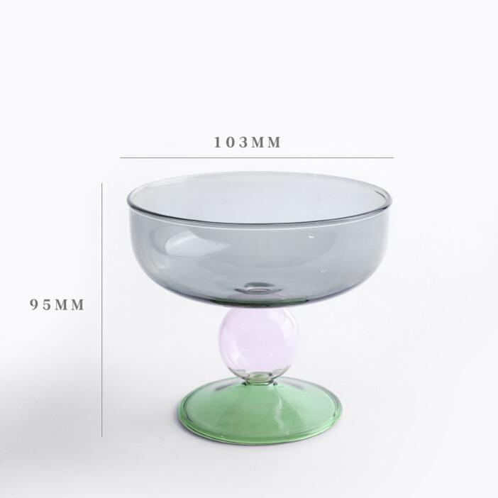 Round Bowl Goblet Dessert Glass Mug S-shaped Cup Stem Ice Cream Bowl Cup Milkshake Dessert Cup Colored Borosilicate Glass: DARK GRAY