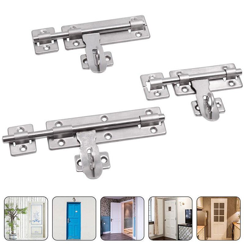 4/6/8 inch Long Silver Stainless Steel Door Bolts Latch Solid Sliding Bolt Latch Staple Gate Safety Lock Door Hardware Furniture