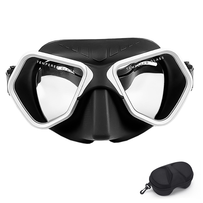 2022 Mode Gratis Duikbril Professionele Lage Volume Snorkelen Bril Volledige Gezicht Adult Scuba Masktempered Glas: Black and White01