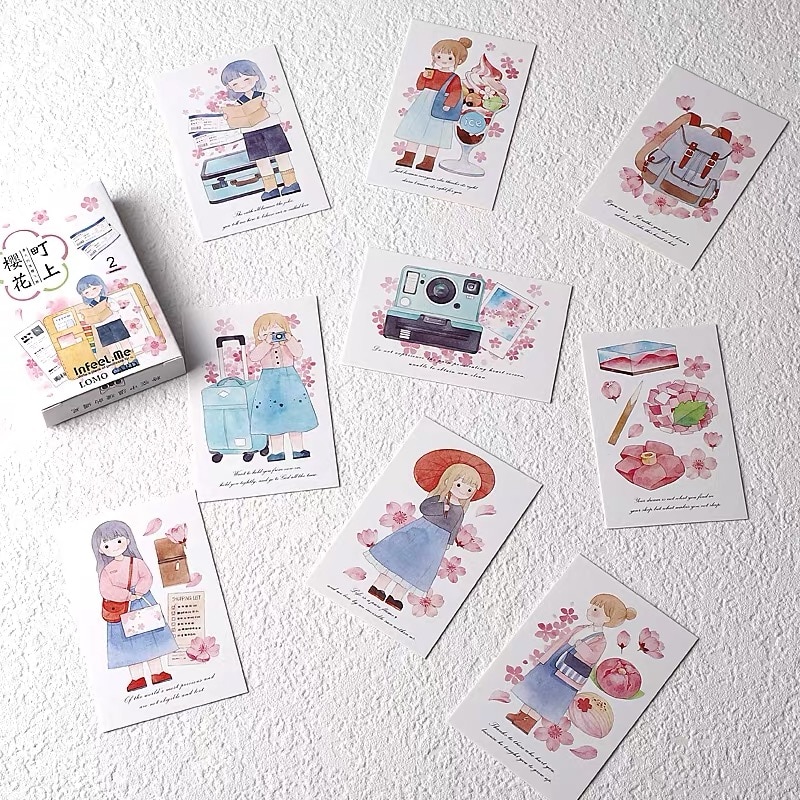 28 Sheets/Set Kersenbloesem en Meisje Lomo Card Mini Postcard DIY Cartoon Wenskaart Kaart