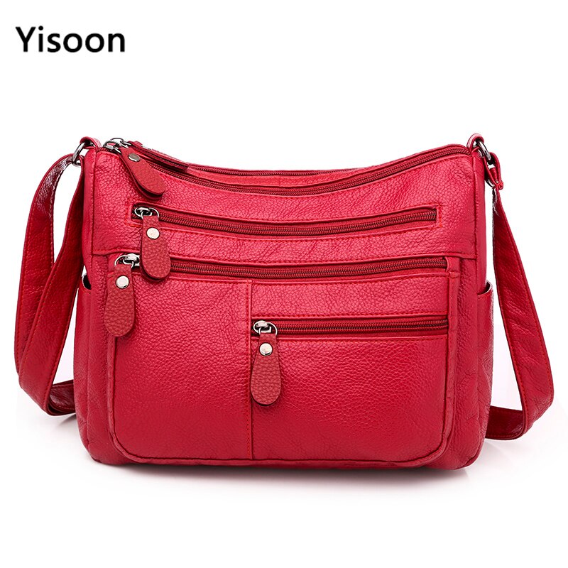 Gorąca sprzedaż moda kobiety dzikie wielowarstwowa torba na ramię zwykły Crossbody torby dla kobiet o dużej pojemności myte miękkie skórzane torebki