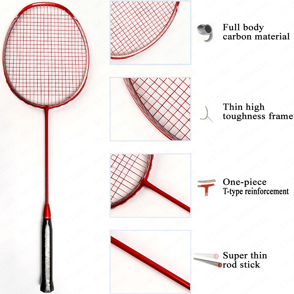 1 stk voksen full karbon badmintonracket lett trening 5u/g4 både offensiv og defensiv streng håndlim racket
