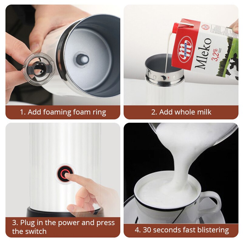 Cappuccinador eléctrico de espuma de leche automática, café /frío, espuma de acero inoxidable, agente de soplado de leche multifunción