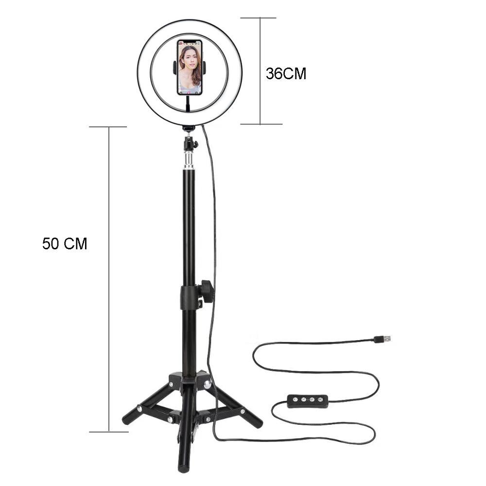 33Cm/13Inch Dimbare Led Selfie Ring Licht Met Statief Usb Selfie Licht Ring Lamp Grote Fotografie Ringlicht met Stand Voor Mobiele: 26 cm tripod 0.5
