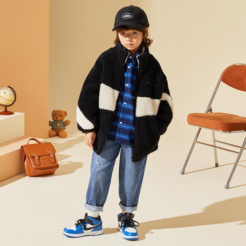 TON LION KIDS Polar Fleece Jacket Winter Thickening Warm Casual Trend Boys Fleece Jacket 5-12 Years Old