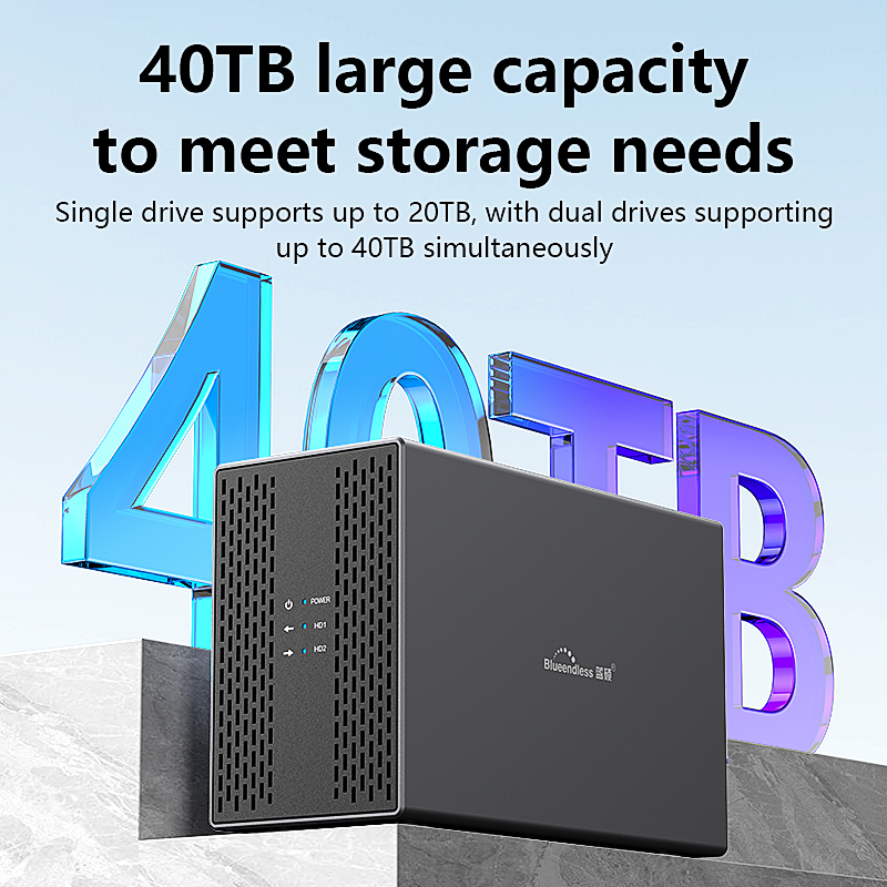 Blueendless Dual Bay Shell Heat Dissipation 3.5 USB 3.0 External Type C Dual Hard Drive Enclosure SATA Array Box HDD Server case