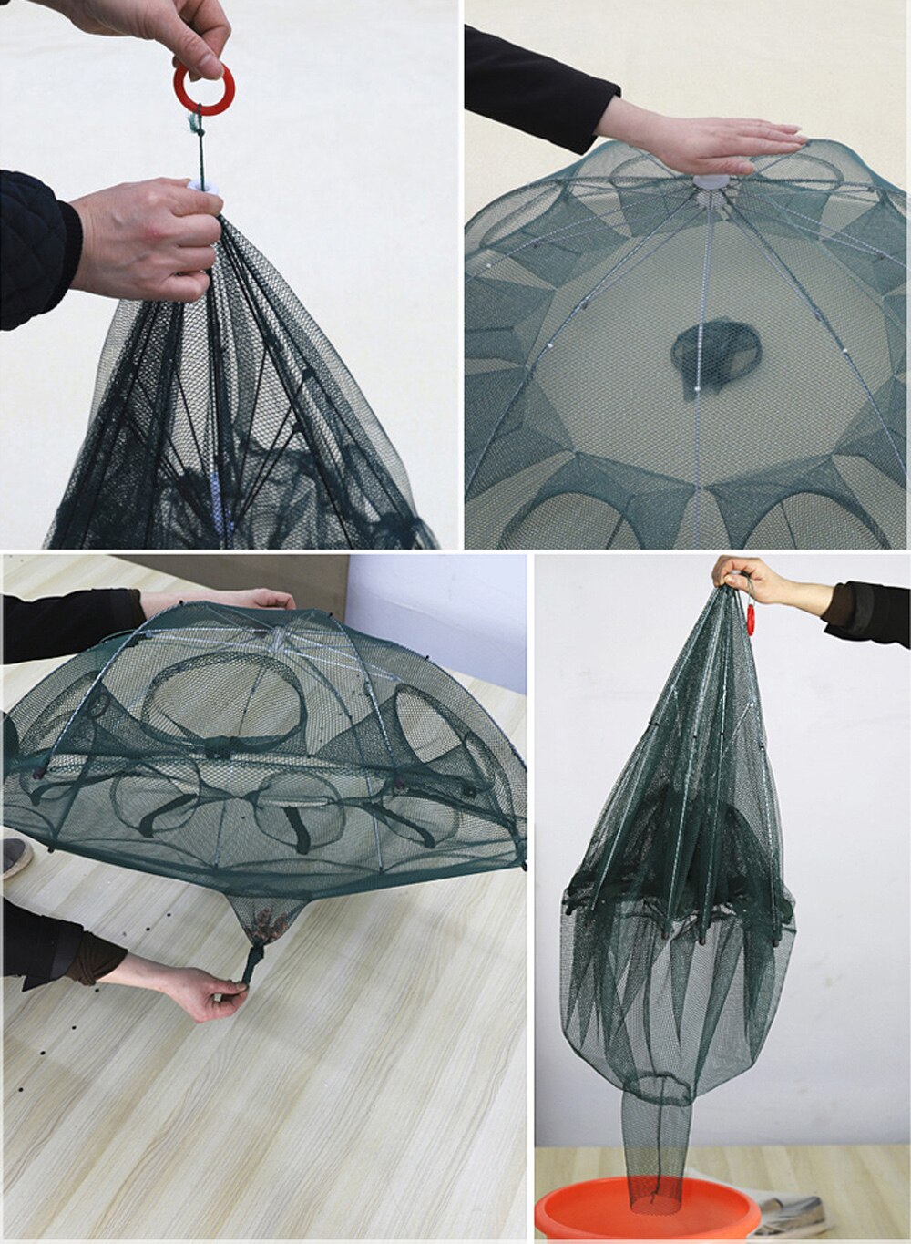 Nylon Steel 4-20 Holes Portable Hexagon Fishing Net for Crayfish Fish Automatic Trap Shrimp Carp Catcher Cage Mesh Net Crab Trap
