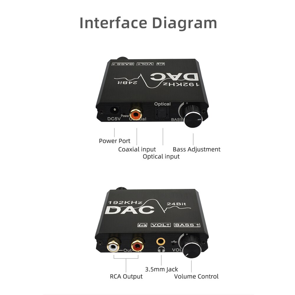 Digitale Audio Analoog Converter Stereo Extractor Dac Versterker Optische Spdif 192Khz 24Bit Sampling Rate Audio Splitter Adapter