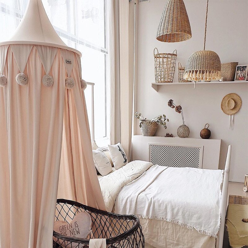 Estilo nórdico de gasa de verano tienda niño ropa de cama Red de cama de cúpula redonda cortina hogar cama cuna juego de niños decoración de la habitación